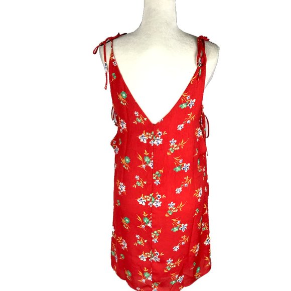 Womens Cute Bright Red Floral Shift Short Dress - Picture 4 of 7